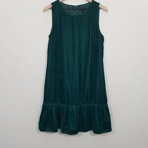 J. CREW VELVET RUFFLE-HEM DRESS IN ACADEMIC GREEN